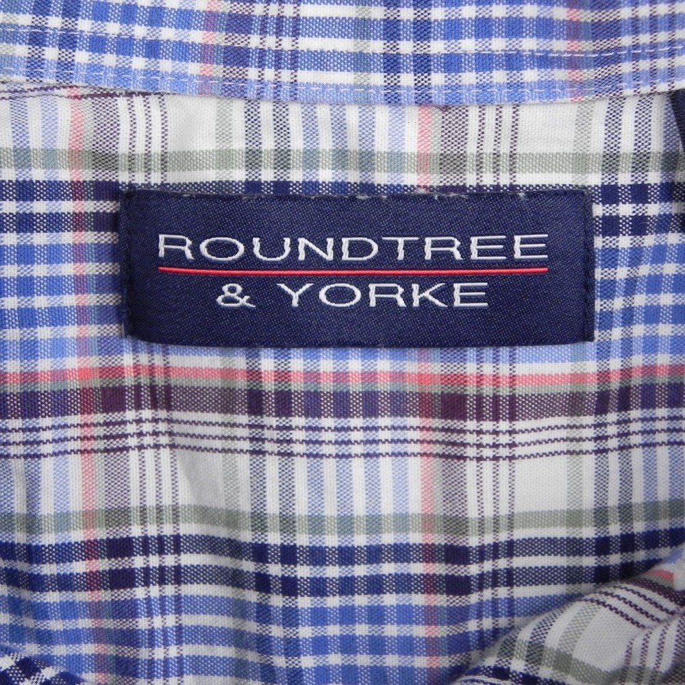 Roundtree & Yorke Shirt Mens XLT Tall Pocket Button Up Blue Plaid Long Sleeve - Picture 3 of 9